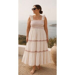 Madewell Lucie Smocked Tiered Midi Dress, lrg $138